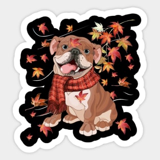 Maple Dog Leaf Fall Hello Autumn Funny Bulldog Lover Sticker